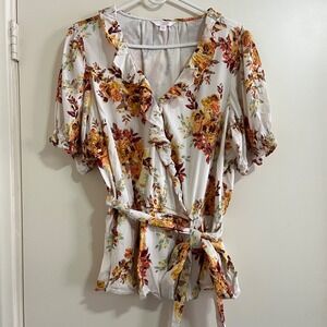 LC Lauren Conrad Floral Women Wrap Top 2XL Fairy Cottage Boho Western Feminine